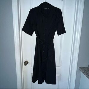 Ralph Lauren Black Label Black Collared Cuffed Sleeve Midi Dress